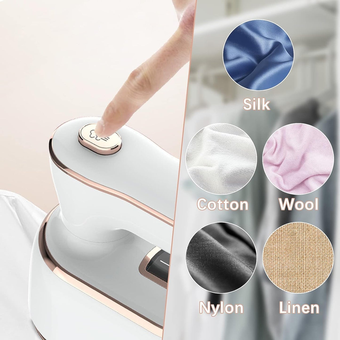 HFLYJPYW Mini Steam Iron for Clothes, Travel Steamer for Clothes Portable Steamer Travel Iron, Micro Steam Mini Handheld Support Dry And Wet Ironing for Home Travel (White)