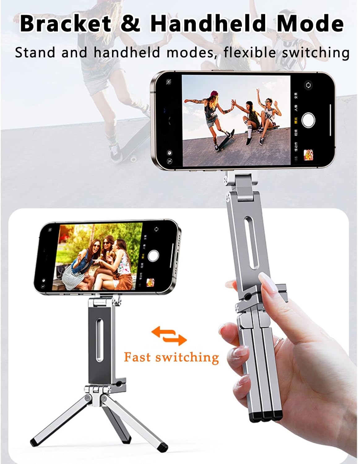 CBDYWVR 17/16/15/14 360 1/4" 2 Magnetic Tripod for iPhone Pro Max Air, Aluminum Rotating Phone Stand with Magic Clip
