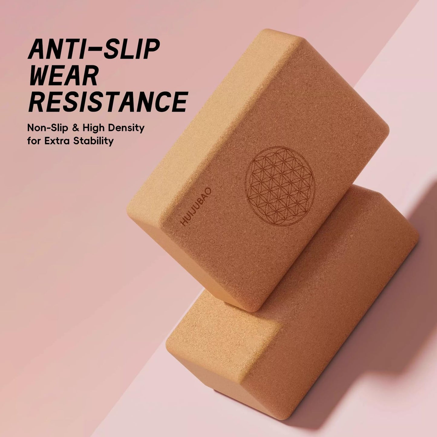 HUIJUBAO Cork Yoga Block, High Density Non-Slip Support Blocks for Balance, Dance, Pilates, Fitness Training (POI56, 9x6x3 in)