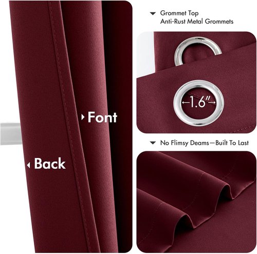MIULEE Burgundy Red Blackout Curtains - Thermal Insulated Room Darkening Drapes | 96 Inches Long, 2 Panels