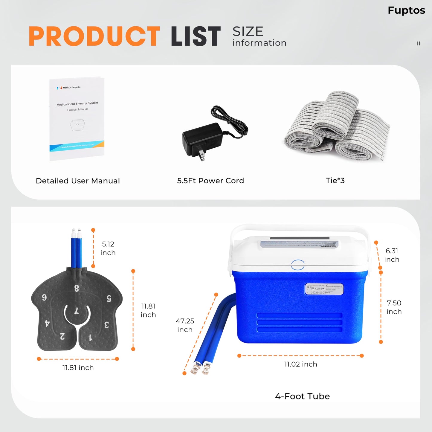 Fuptos Cold Therapy Machine for Knee & Shoulder, Pain Relief, Post-Surgery Recovery, Cryotherapy for Muscle Recovery, Sports Injuries, Digital Timer, Quiet Pump, Universal Ice Pad