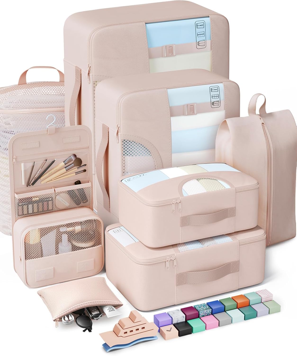 Veken Packing Cubes Set - Essential Travel Organizers for Beach Vacations | Includes Hanging Toiletry Bag
