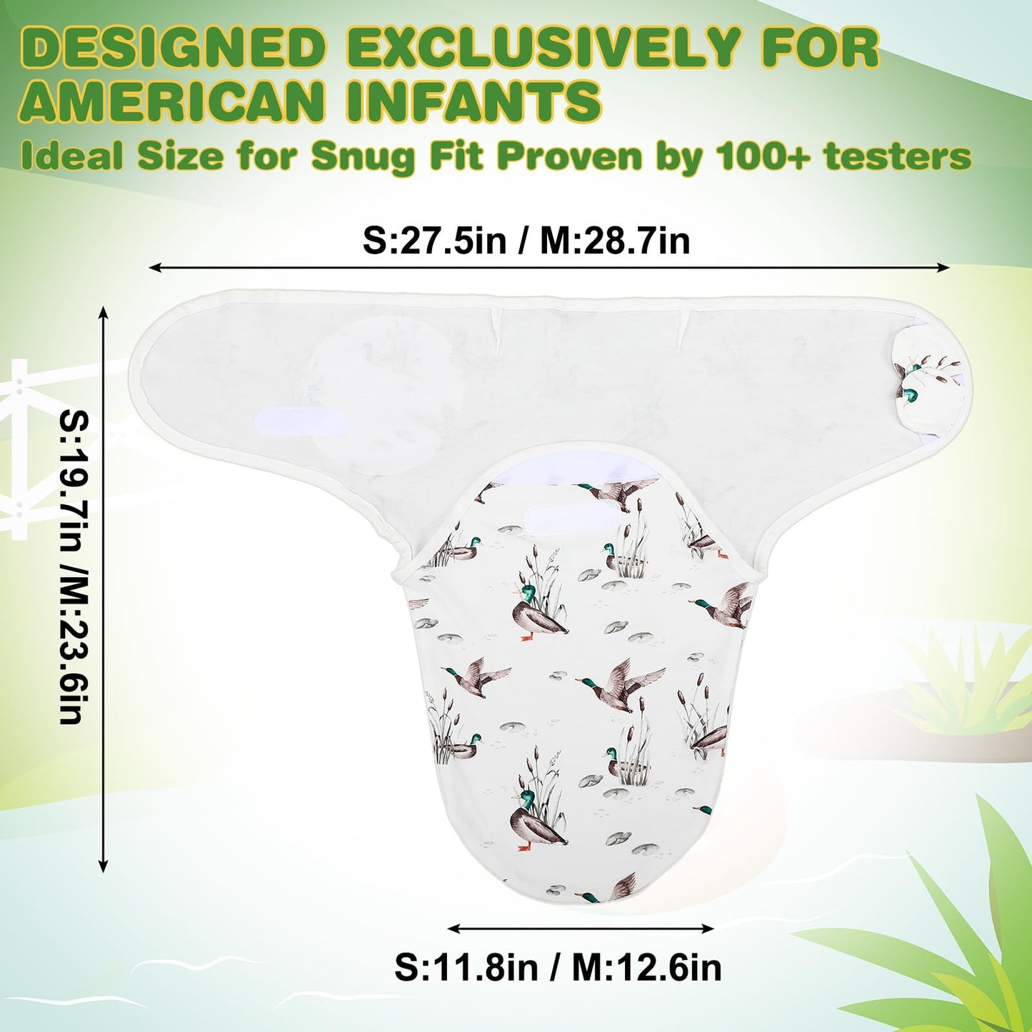 Oudain 3 Pcs Mallard Duck Swaddles for Newborns Organic Cotton Adjustable Swaddles 0-3 Months Newborn Gift Breathable Soft Nursery Swaddling Blankets for Baby Boy Girl