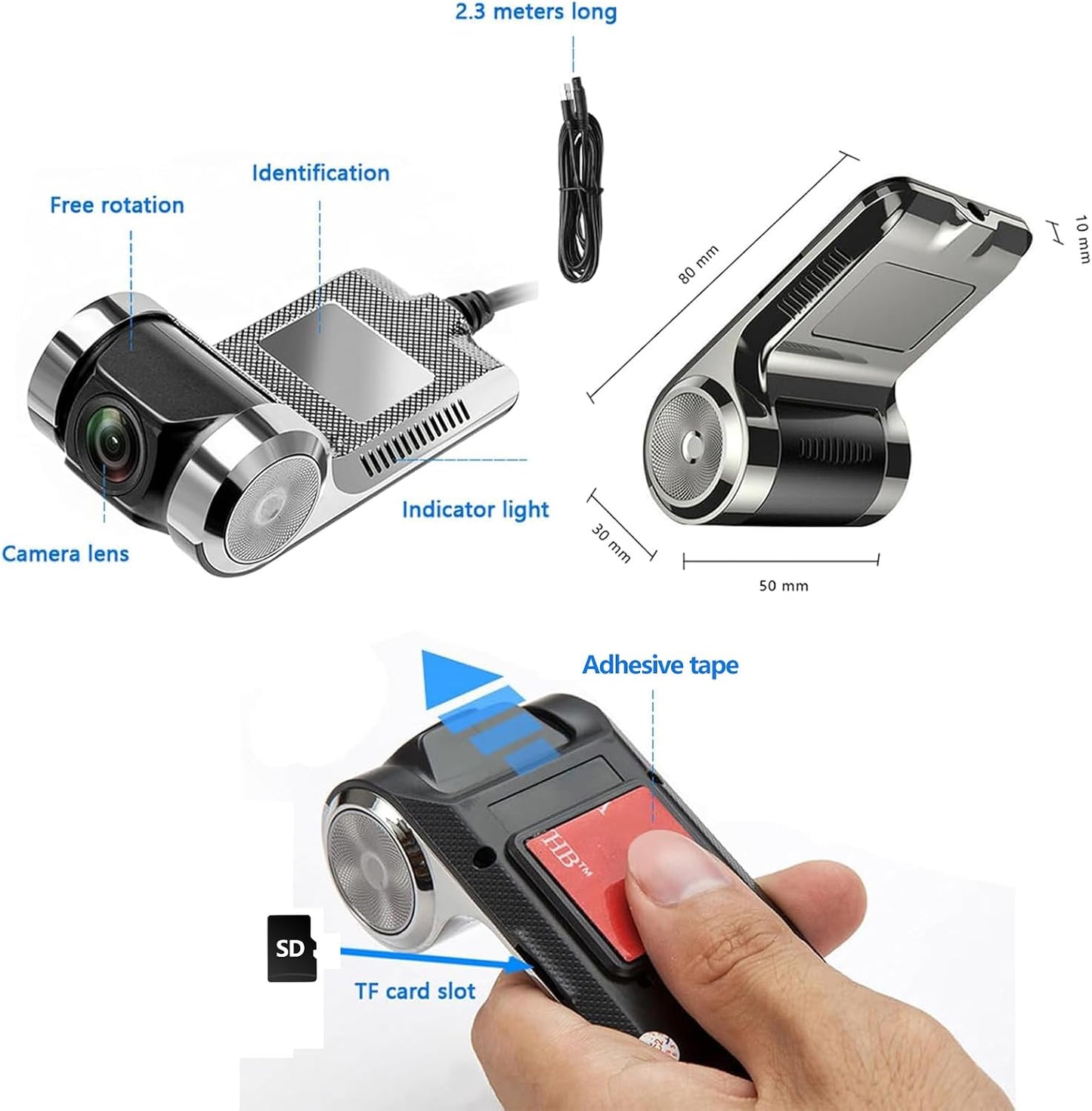 BINIZE 1080P Dash Camera, DVR Dual Car Driving Recorder with Loop Recording, Motion Detection, ADAS Distance Warning