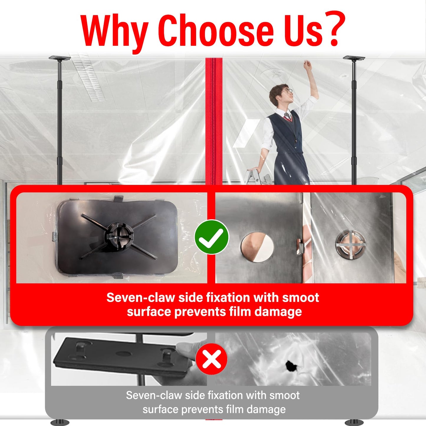 12FT Dust Barrier Poles Kit,Spring Retractable Zipper Wall Poles for Dust Barriers System,Home & Construction,Spring Barrier Loaded Poles for Renovation & Construction Renovation(Exclusive Patent)