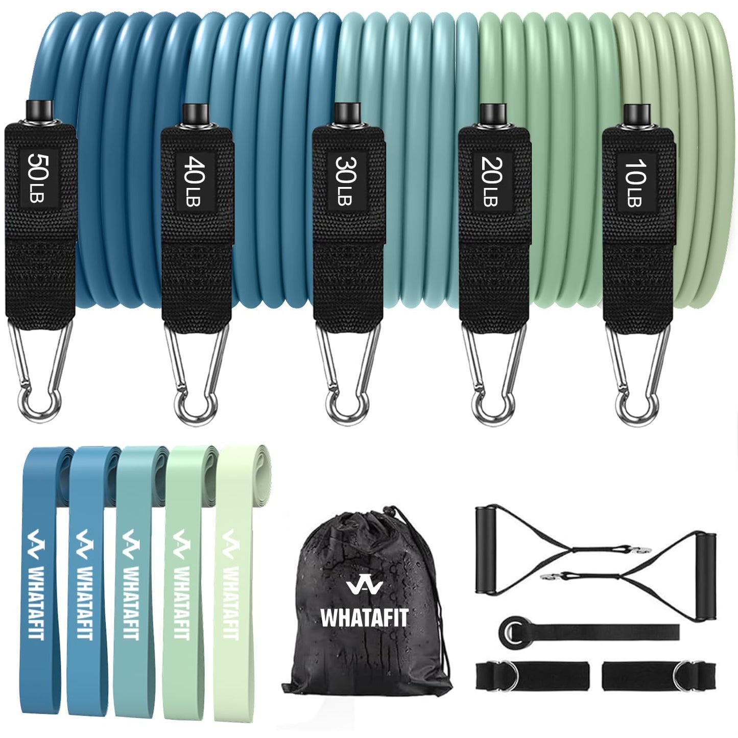 WHATAFIT Resistance Bands, Exercise Bands，Resistance Bands for Working Out, Work Out Bands with Handles for Men and Women Fitness, Strength Training Home Gym Equipment Blue 16PCS