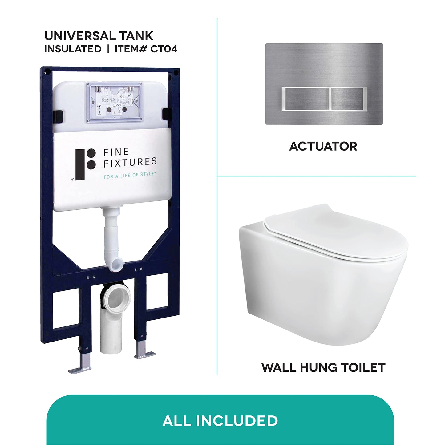 Dakota In-Wall toilet Combo Set - Toilet Bowl With Soft-Close Seat, Tank And Carrier System (2 x 4 Studs), Push Buttons Included