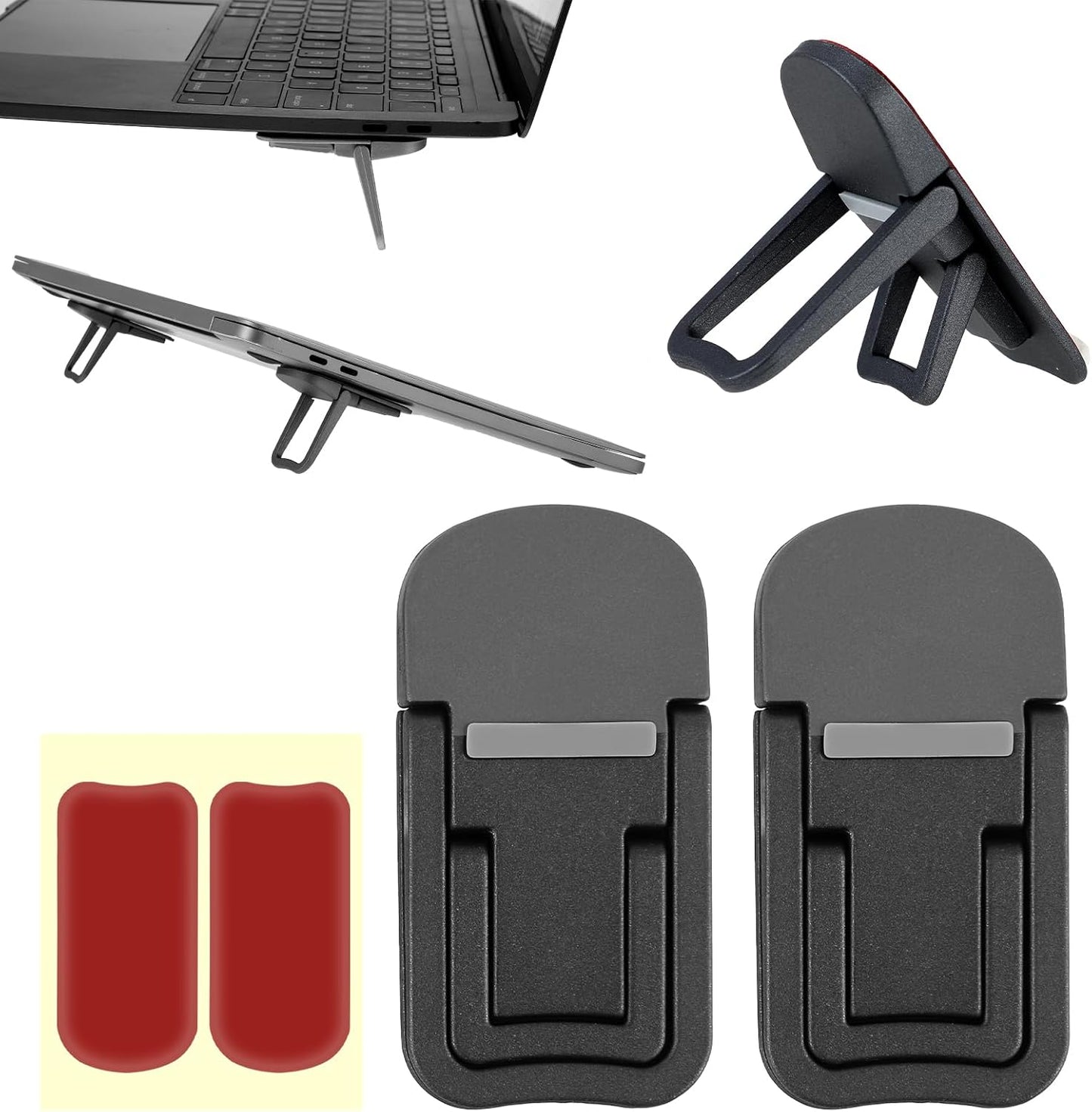 Bewudy 2 Pcs Portable Keyboard Riser, Dual Tilt Angle Adjustment Foldable Laptop Riser, Self-Adhesive Mini Laptop Stand
