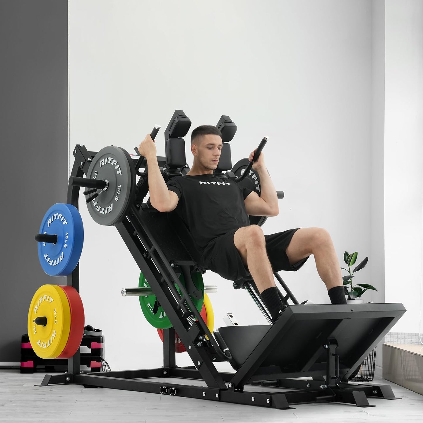 RitFit Gazelle Pro 3 in 1 Leg Press and Hack Squat Machine - High-Tensile Steel Leg Press Machine, 2000lbs Capacity, Adjustable Angles with Weight Storage