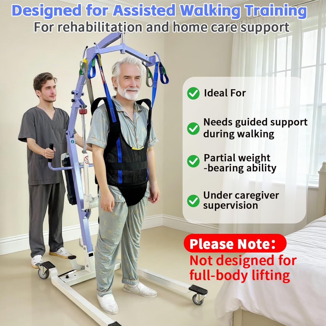 EHUCONELDEX Patient Walking Sling for Ambulation Training,Comfort Padded Lift Walking Sling Standing Aids Suitable for Portable Support -SWL 550 Lbs (Black, Medium)