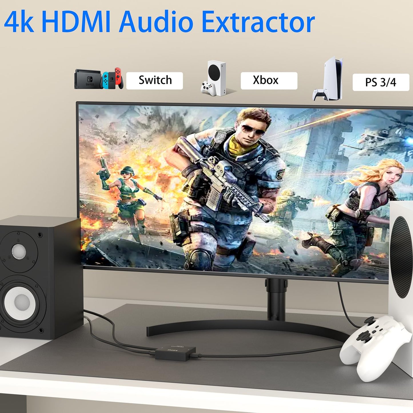 BJardinier 3.5mm 4K*2K@30HZ, 3D, 1080P PS3, PS4, PS5 HDMI Audio Extractor Splitter,HDMI to Audio Adapter, Compatible