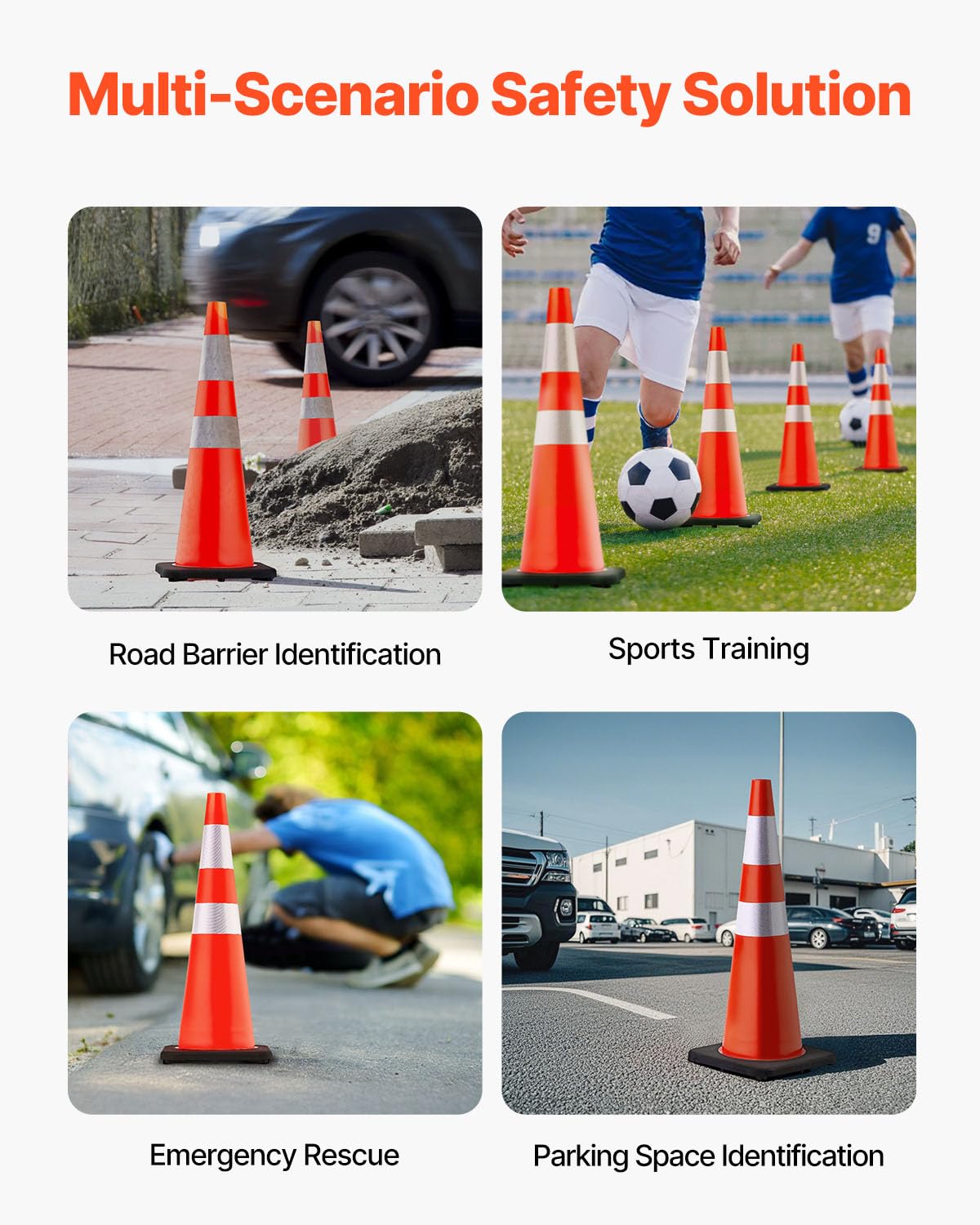 VEVOR Safety Cones, 6 Pack 36" Traffic Cones, PVC Orange Construction Cones with Reflective Collars and Black Weighted Base, for Traffic Control, Driveway Road Parking and School Improvement
