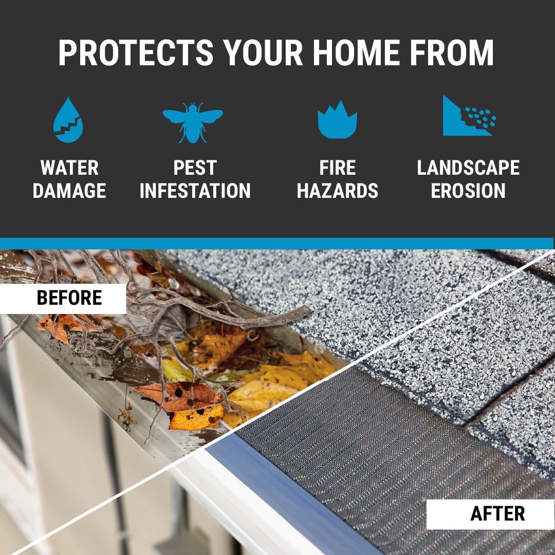 RAPTOR GUTTER GUARD – 48 FT. (Nominal) Contractor Grade Stainless Steel Micro-Mesh Gutter Guard Kit with Screws Included. Fits 5 in. Gutters and Smaller. DIY-Friendly. (5.625 in. x 47.625 in.)