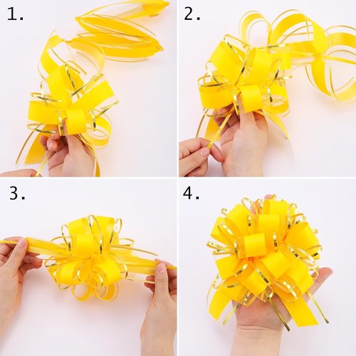 Forbinbo Gift Wrap Ribbon Pull Bows - Easy & Fast Wrapping Accessory for Christmas | 6" Wide, Yellow