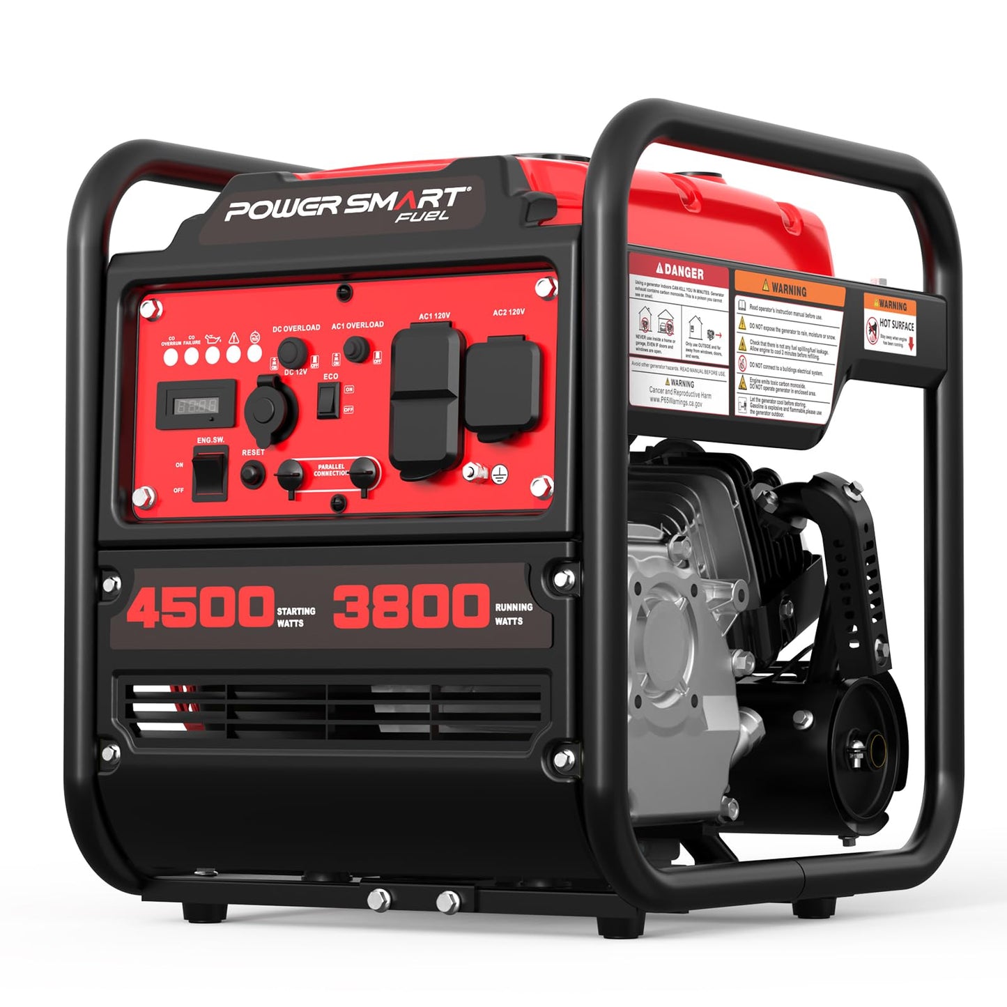 PowerSmart 4500W Portable Inverter Generator with CO Alarm, 223cc Gas Powered Engine, Quiet Run for RV Ready, Home Backup, Emergency, & Camping, EPA Compliant, Parallel Ready
