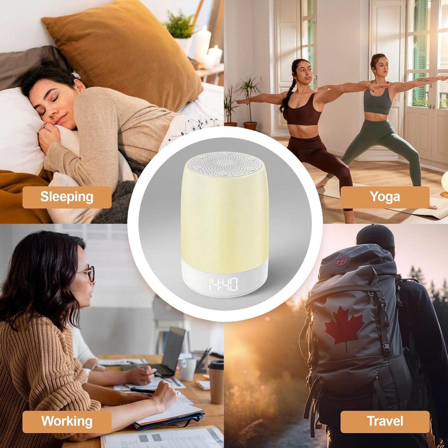 Skiennix White Noise Machine - 32 Soothing Sounds & Rainbow Light | Bluetooth Alarm Clock for All Ages