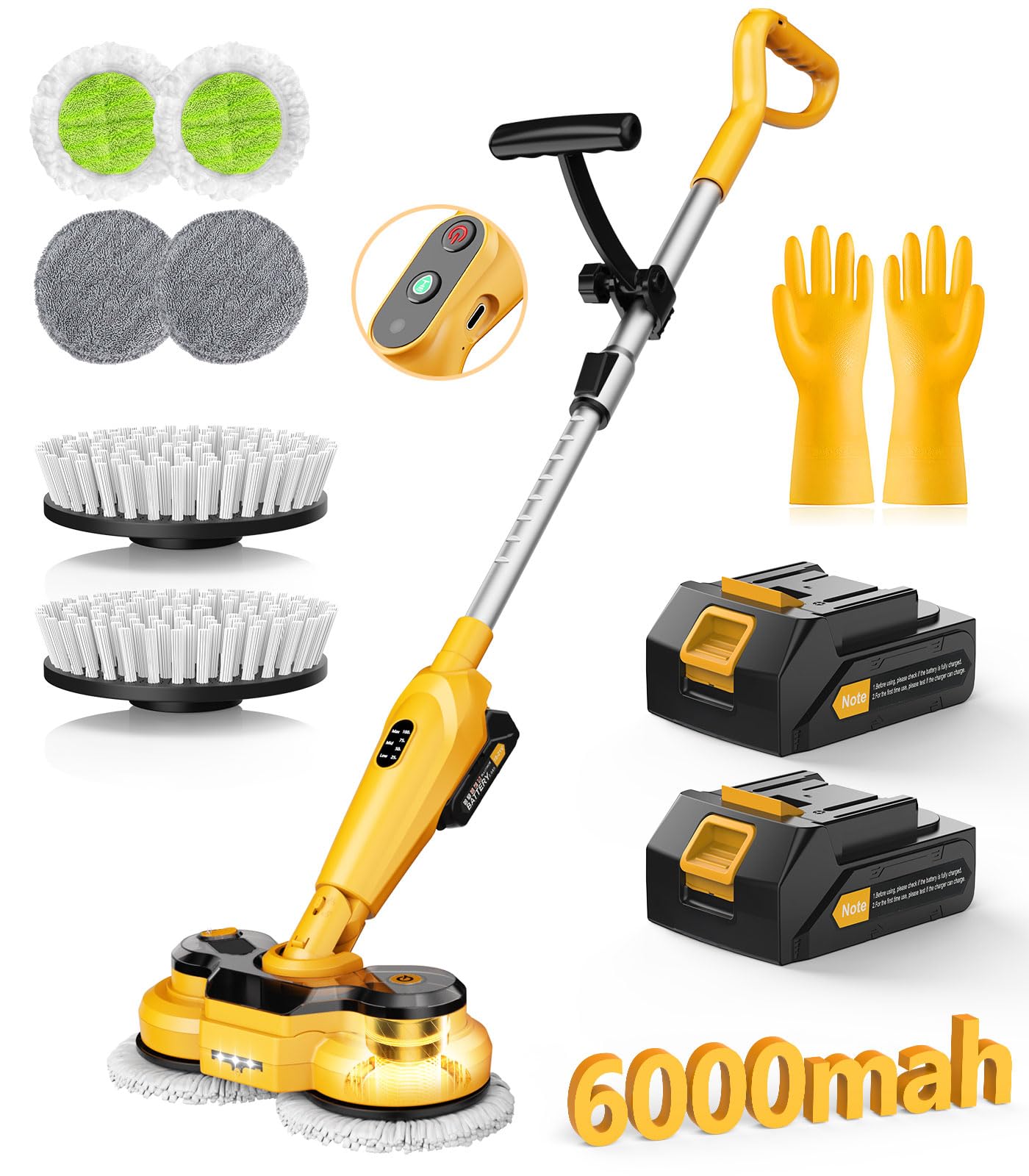 qimedo 6000mAh Battery Cordless Electric Mop M3, 800RPM Electric Power Scrubber & Mops for Floor Cleaning, Automatic Spin Mops with Smart Display,Rotating Mop with LED Light & Water Spray