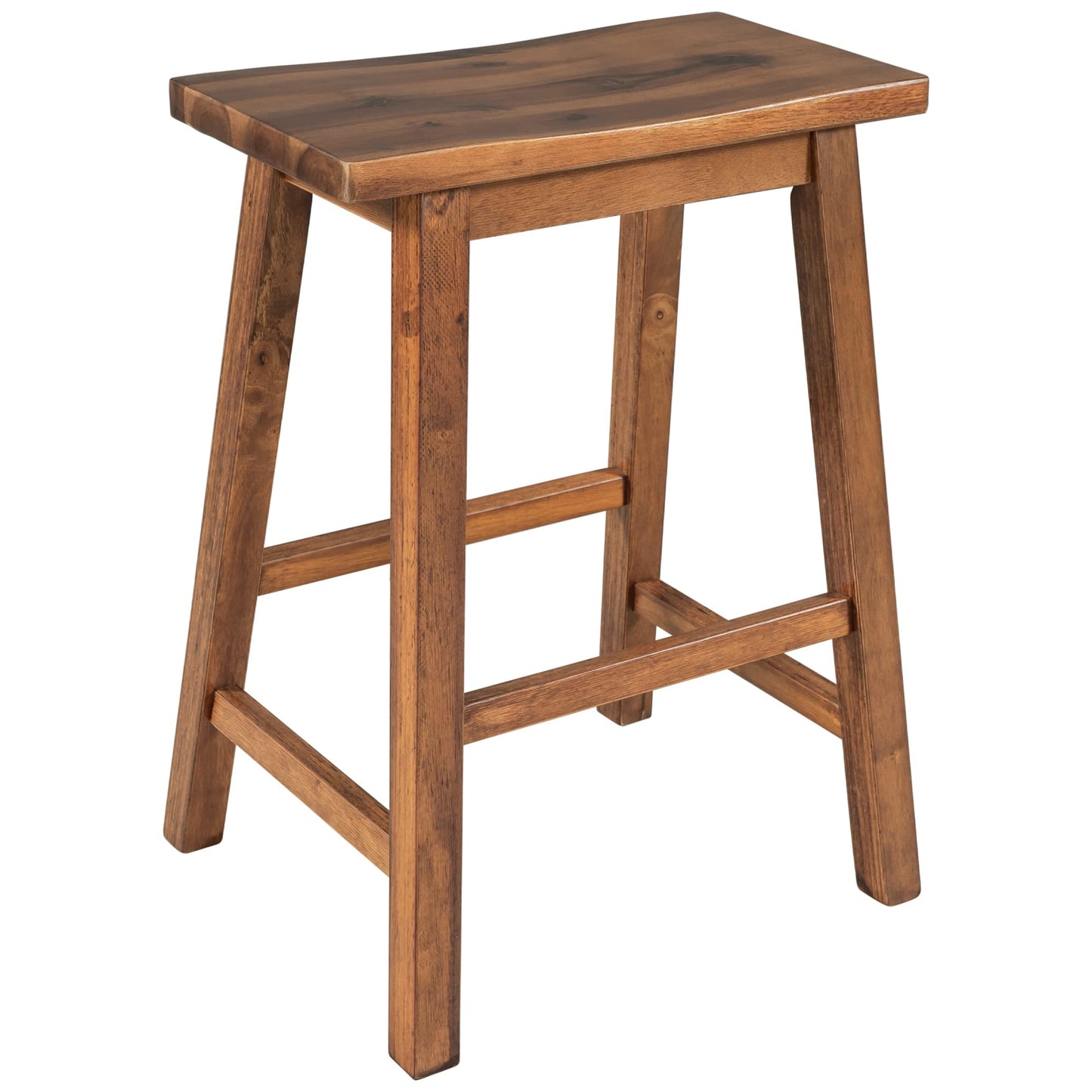 Polibi 3-Piece Kitchen Island Set with 2 Stools and 2 Shelves, Rustic Rubber Wood Dining Set Prep Table Set with Open Shelves for Small Places, Walnut+Cream White