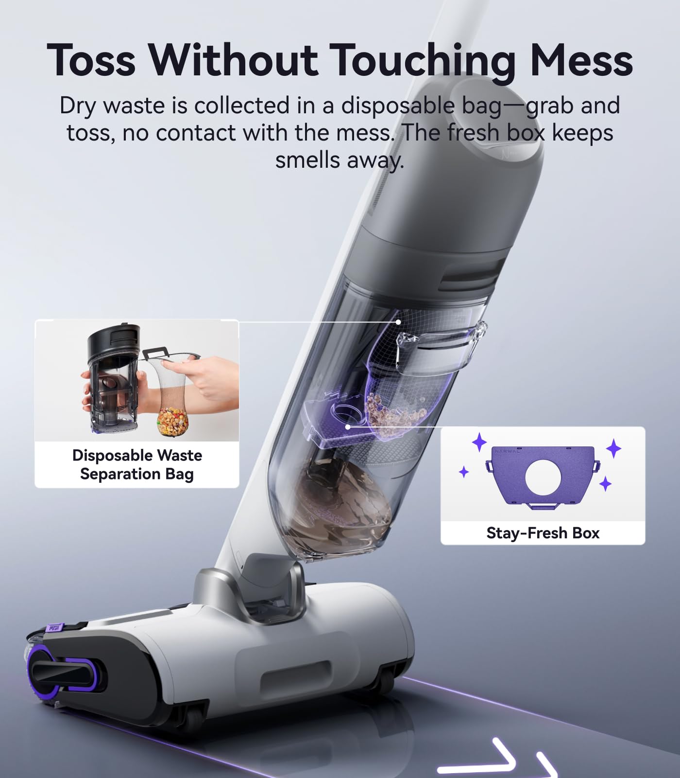 NARWAL S30 Wet Dry Vacuum Cleaner with 20000Pa Suction, 176°F Self-Cleaning, Heated Drying, Disposable Waste Bag, Tangle-Free, Cordless Vacuum Mop for Hard Floors & Edge Cleaning, Easy to Use