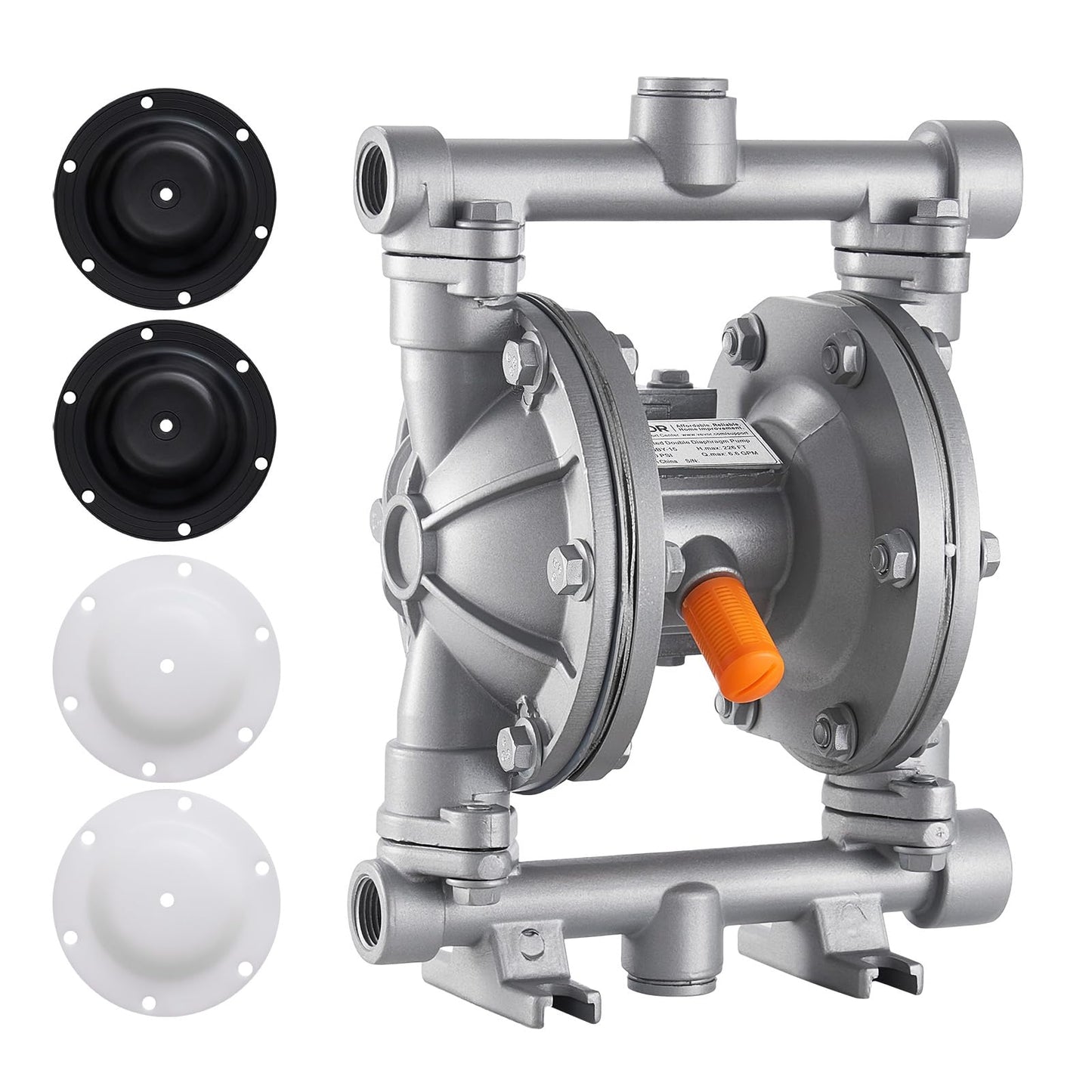 VEVOR Air Operated Double Diaphragm Pump, 6.6 GPM, 3/8 inch Inlet & Outlet Pneumatic Waste Oil Transfer Pump, Max 100 PSI, Aluminum Alloy Body, Air-Operated for Diesel, Grease, Kerosene, Gasoline