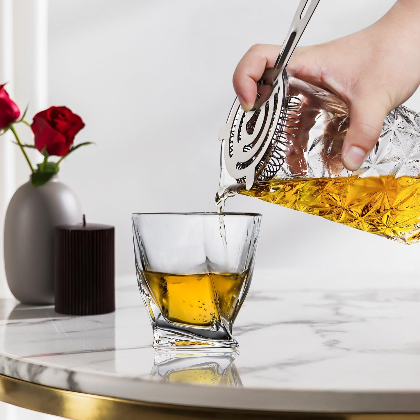 Cocktail Mixing Glass with Strainer Set, 24 oz Crystal Stirring Glass with 304 Stainless Steel Strainer, Elegant and Professional Barware Tools, Bartender Gifts for Men, Housewarming Gift