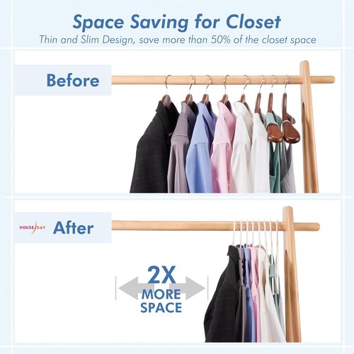 HOUSE DAY White Plastic Hangers - Durable 50 Pack with Built-in Hooks | Space-Saving Closet Solution