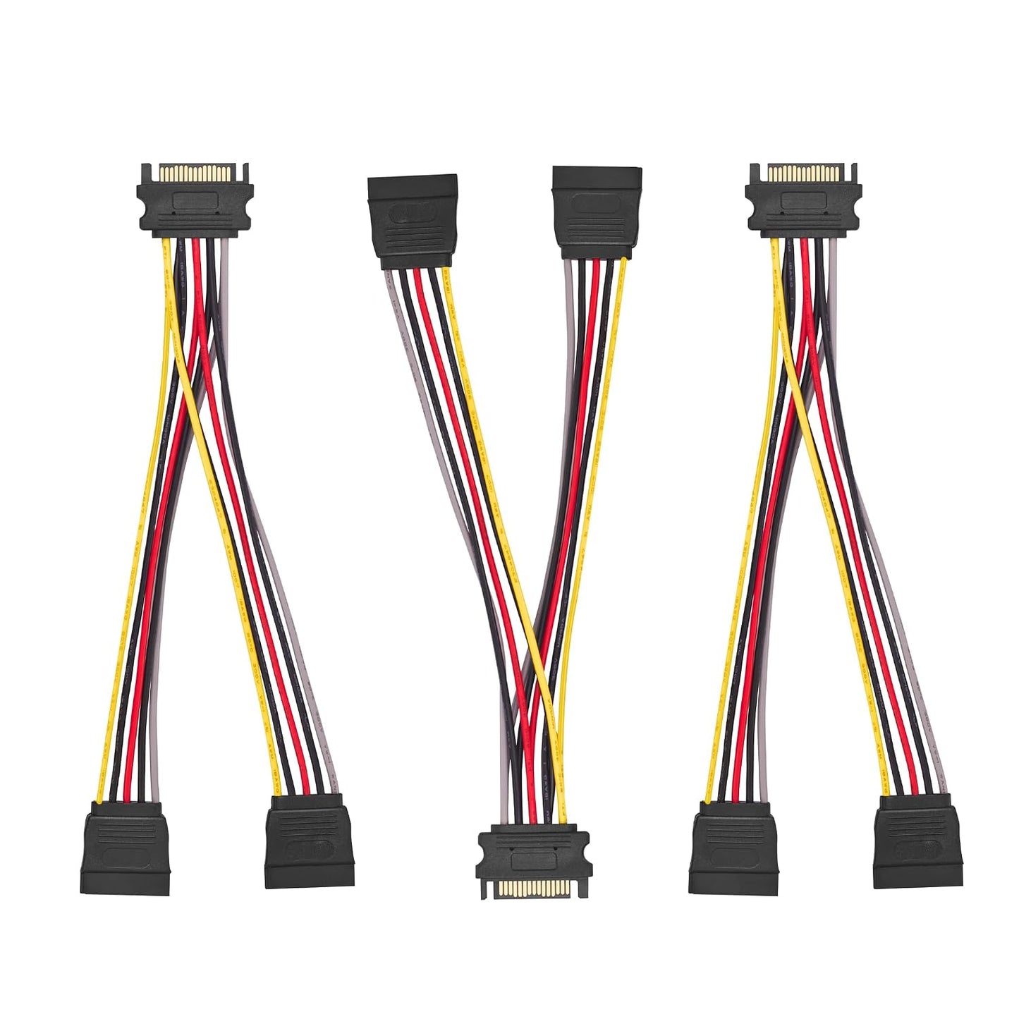 Menewstart 2 8 Inches, 3-Pack, 15 Way SATA Power Splitter Cable Pin SATA Power Y-Splitter Cable, Power Supply