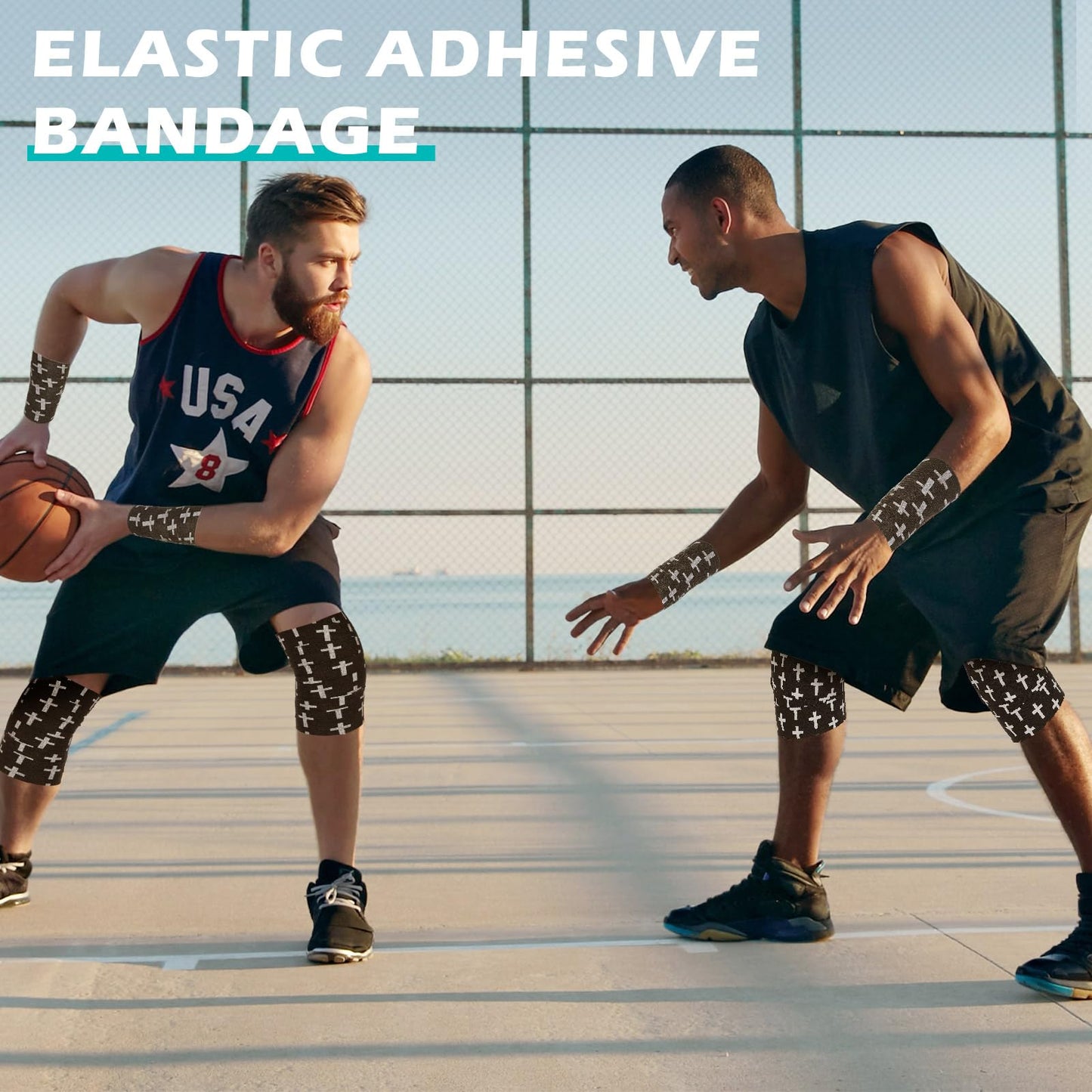 TrelaCo 2 Pcs Cross Tape Christian Athletic Tape 2IN X 15FT Elastic Wrist Wrap for Baseball Soccer Football Gymnastic Non Woven Jesus Self Adhesive Bandage Sport Bandage Wrap for Wrist, Feet (Black)