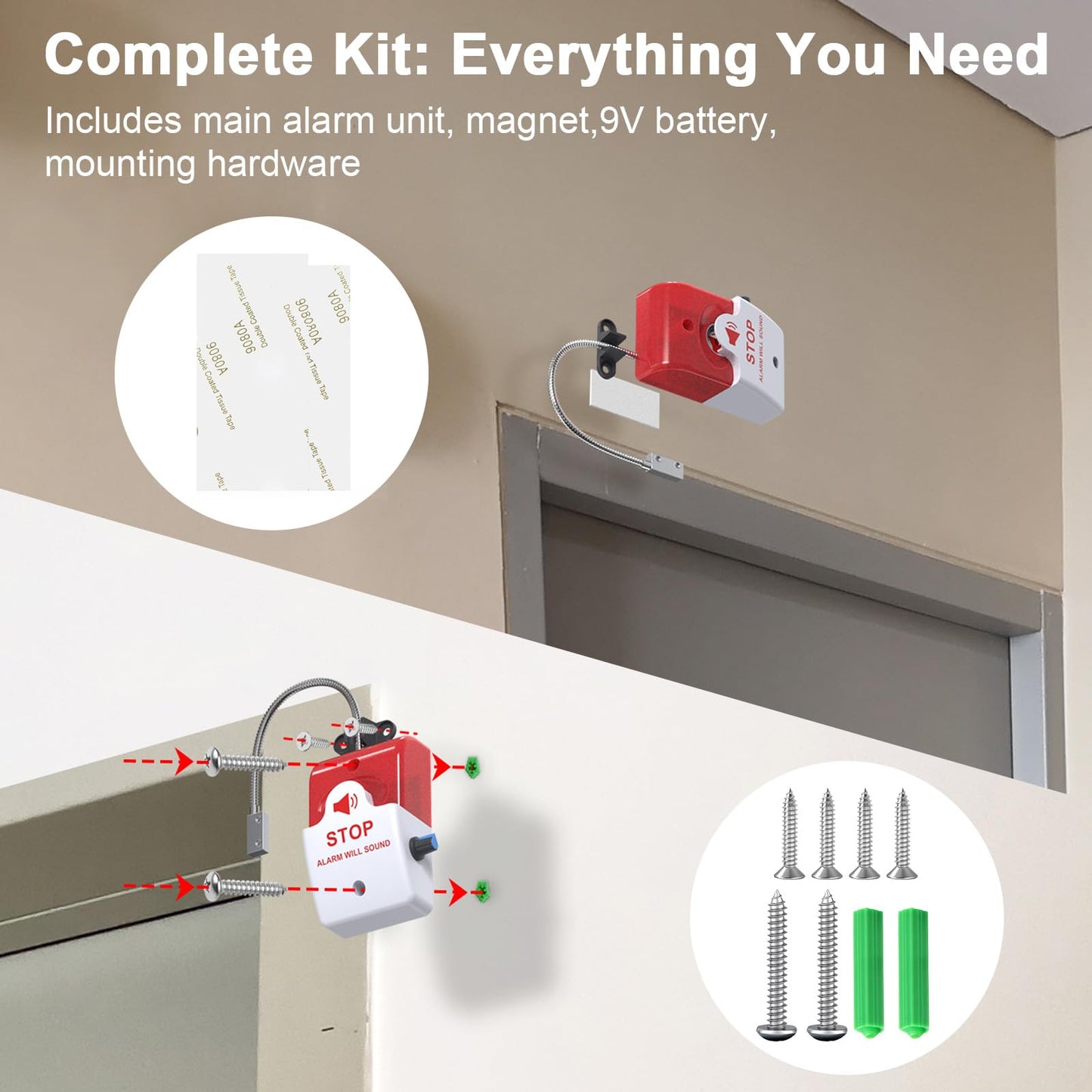 Exit Door Alarm with 110dB Siren, Emergency Exit Security Device, Easy Installation, Battery Powered, Magnetic Sensor for Unauthorized Entry Prevention, Home, Warehouse, Office, Retail Use