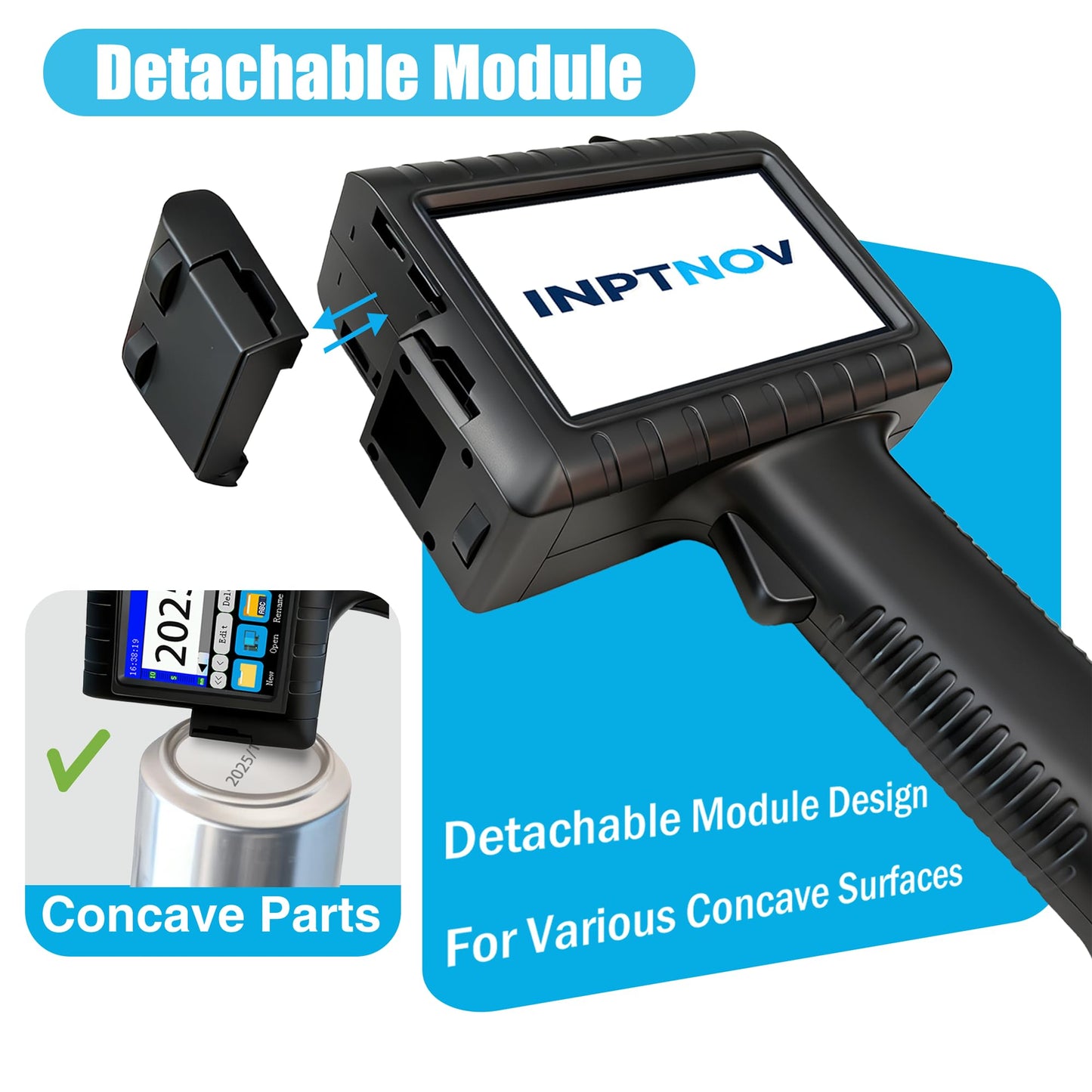 INPTNOV Handheld Inkjet Printer for Logo Batch Number Expiration Date Barcode Serial Number on Anything Glass Farbic Wood Plastic Cardboard Metal Clothes,42ml Fast Dry Ink,Last 16H,0.5 Inch Nozzle