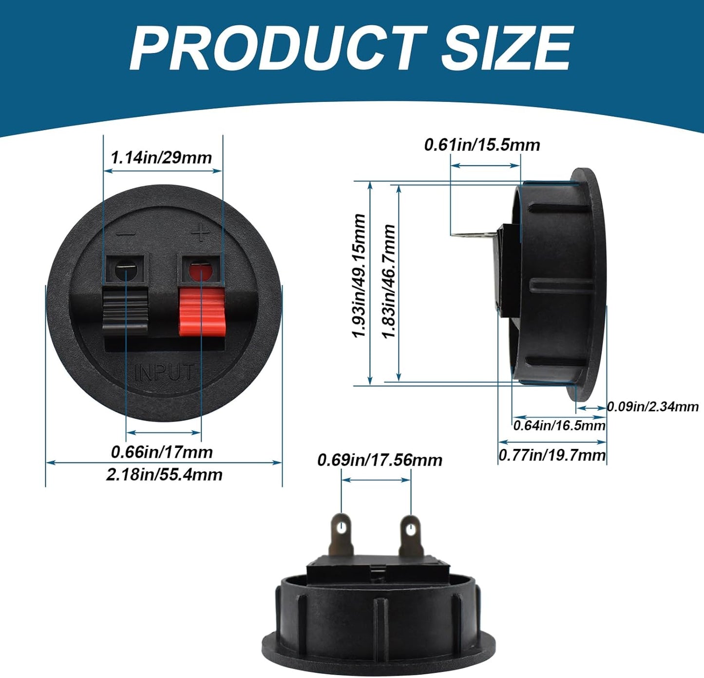 UBANU 2 Pack Speaker Box Terminal Cup, Round Spring Subwoofer Box Terminals Binding Post Wire Connector for Car Speaker
