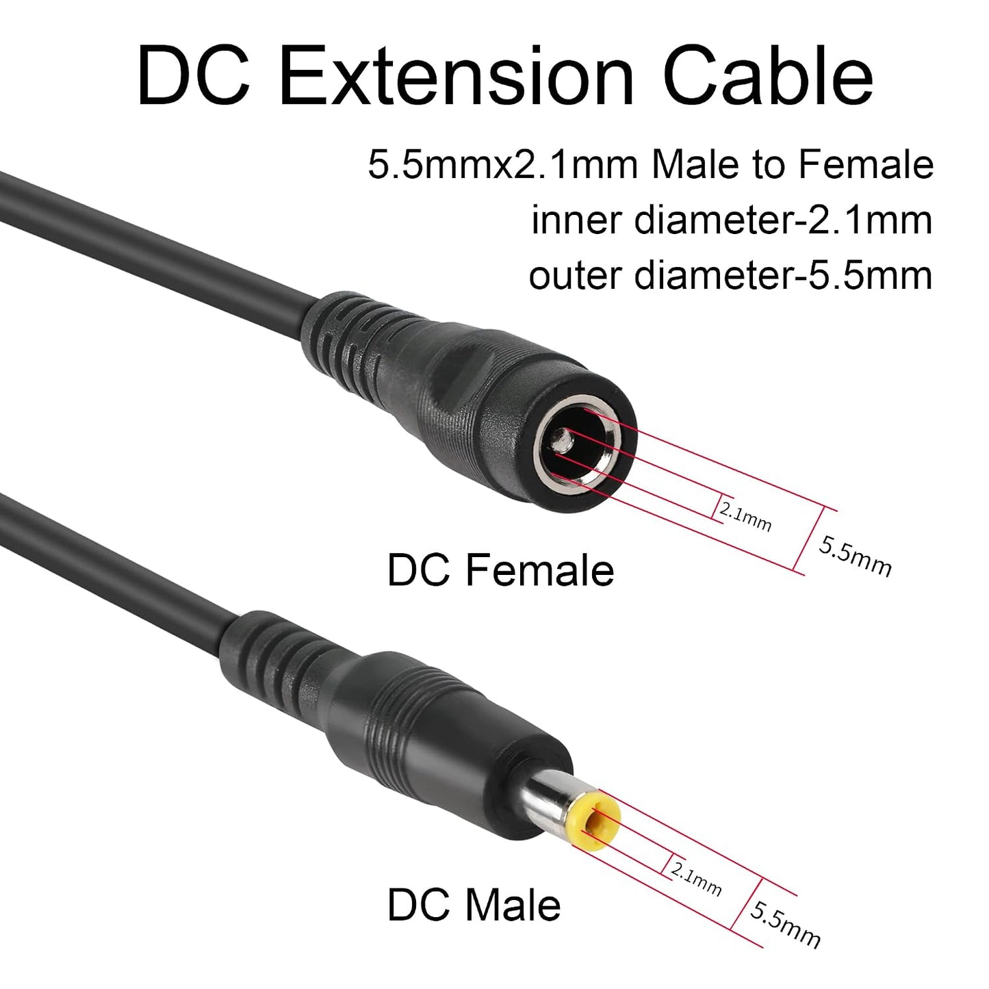 YACSEJAO 5.5mm 2.1mm 12V More(3ft) DC Power Extension Cable x Male to Female Power Cord DC Power Supply Adapter