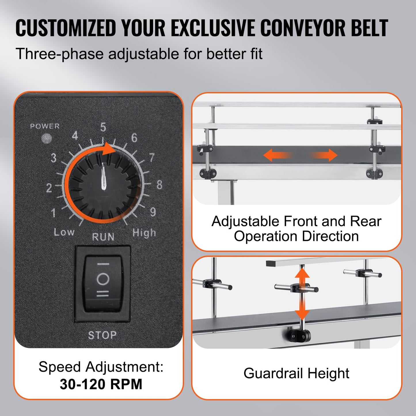 VEVOR Belt Conveyor, 59 x 15.7 inch ConveyorTable, Heavy Duty Stainless Steel Motorized BeltConveyor for Inkjet Coding Applications Powered PVCBelt Anti-Static Adjustable Speed (Double Guardrail)