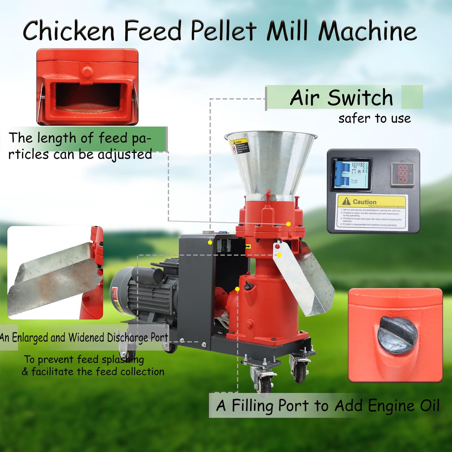Banfluxion Pellet Machine with Three Head Rollers 220V Animal Feed Pellet Machine Chicken and Duck Pellet Mill Grinder Pellet Maker Granulator Feeder with 6mm Holes Plate, 3500W 150KG/H