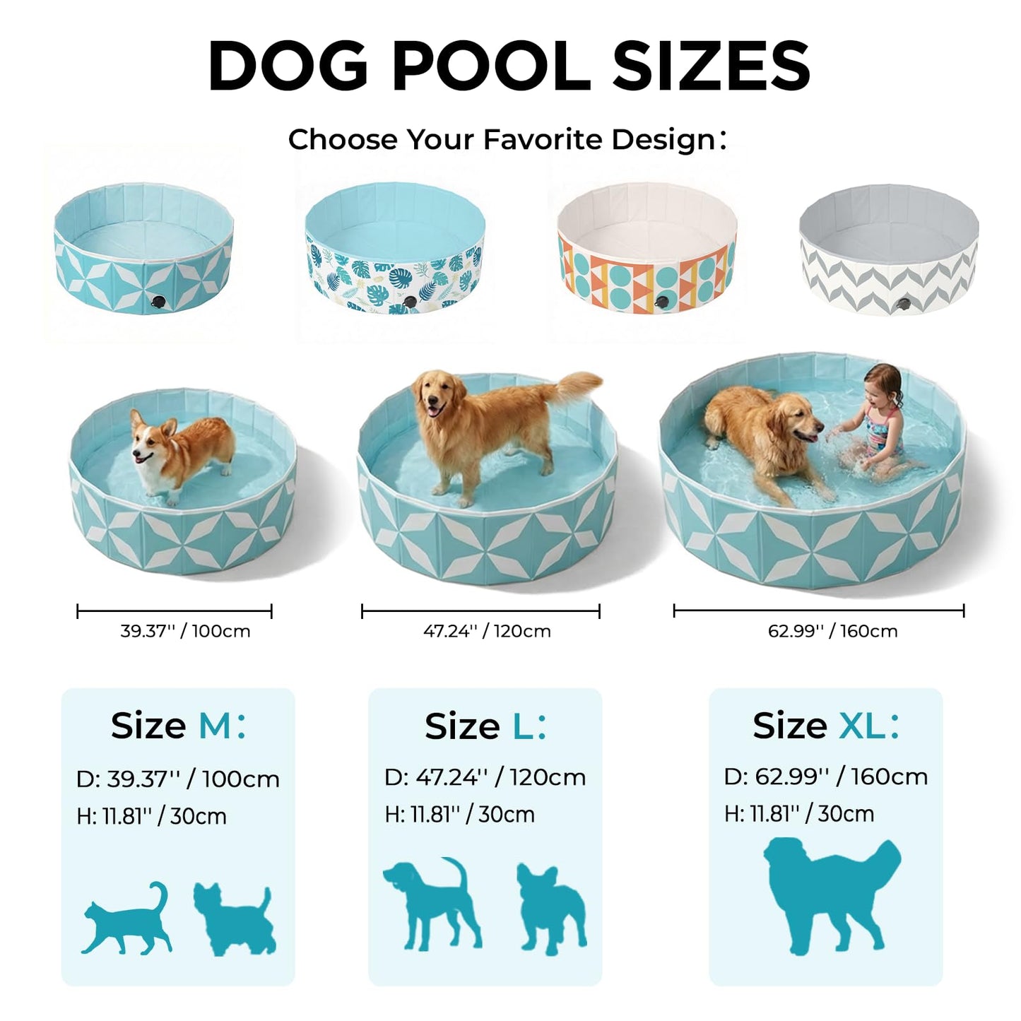 furrybaby Dog Pool for Large Dogs, Foldable Hard Plastic Pet Swimming Pool, Heavy Duty 0.5mm PVC with Non-Slip Bottom, Portable Kiddie Pool for Dogs, Pet Bath Tub for Backyard Summer, BL 63“