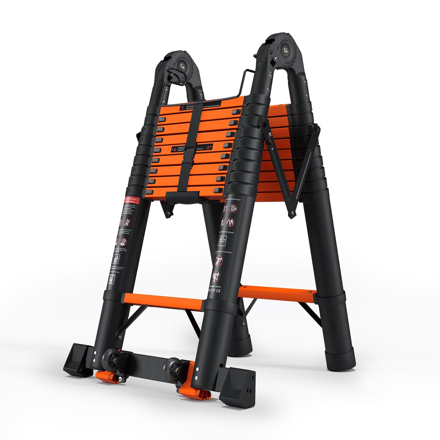 SINMEIRUN Telescoping Ladder, 20.3 FT, A Frame, Aluminum Extension Ladder, 330 lbs Capacity, Collapsible Multi-Purpose Ladder for Home, Roof and RV; Orange