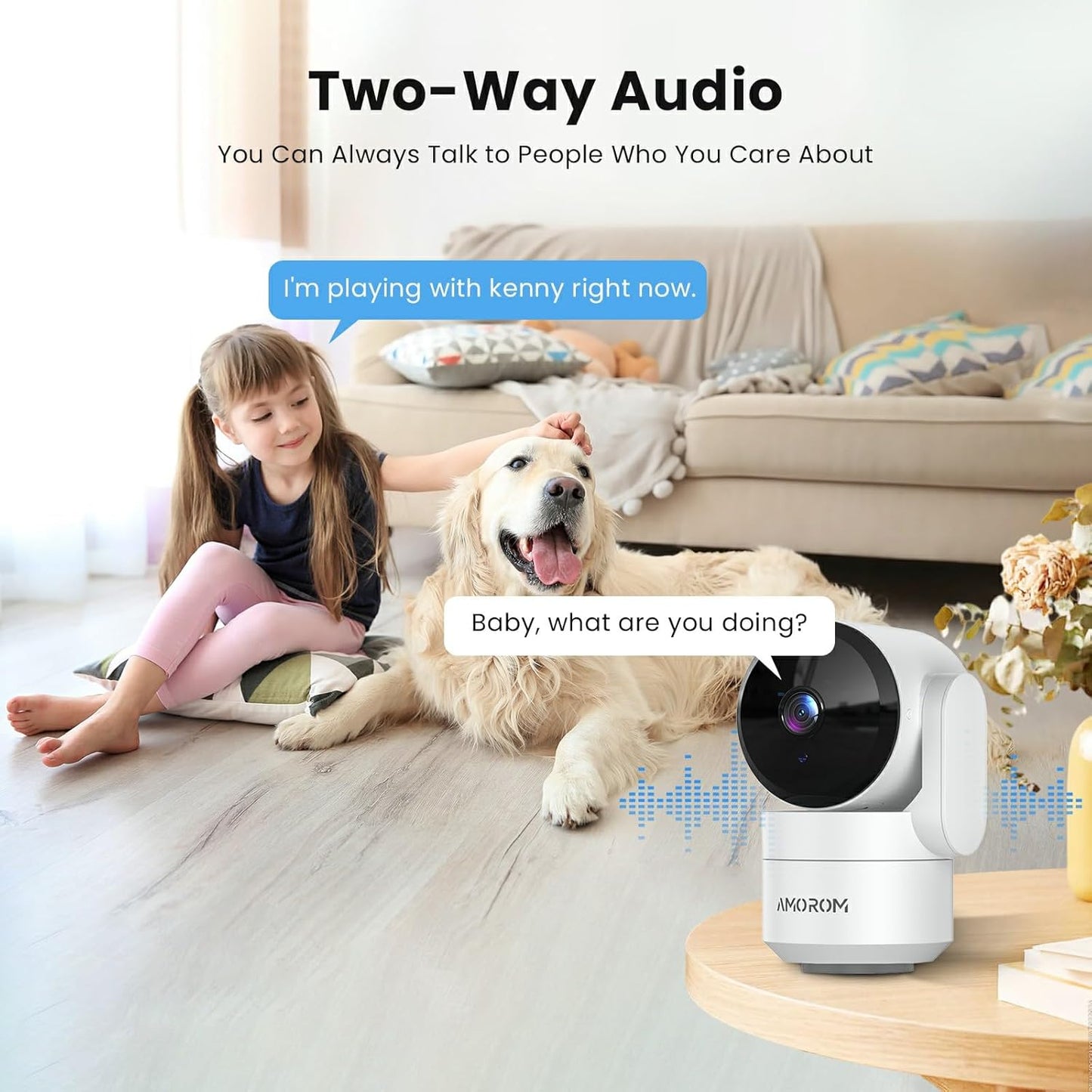 AMOROM 360, 1080p 2-Way 2.4GHz 2 Pack Indoor Camera for Home Security Pet Cameras with Pan&Tilt, Night Vision, Motion