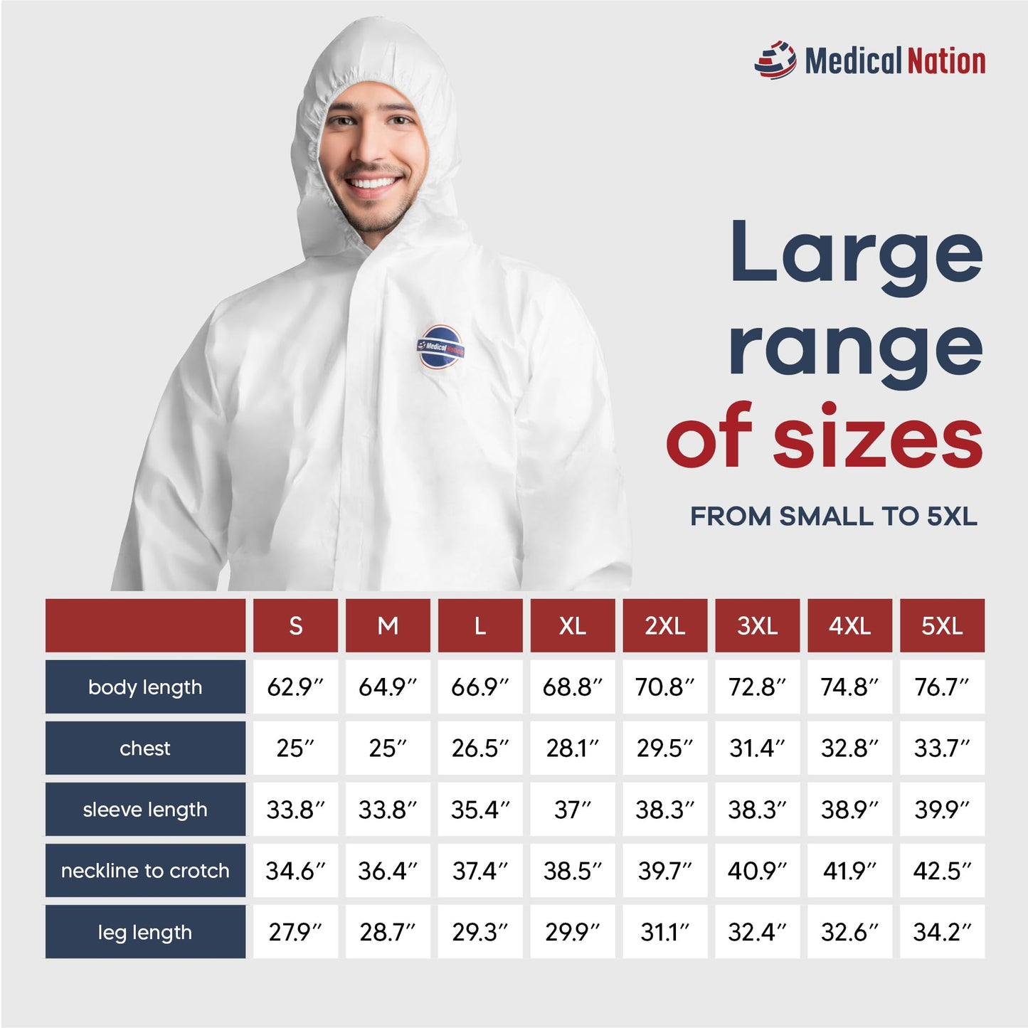 Medical Nation Hazmat Suits Disposable | 25 Pack | Protective Coveralls with Attached Hood and Boots | Heavy Duty Full Body Painters Suit for Adults - Breathable & Water Resistant | Extra Large