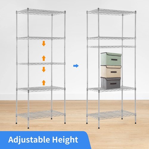 BestOffice | Heavy-Duty 5-Tier Wire Storage Shelves | Chrome | 14x24x60 | Holds Up to 750 lbs | Easy No-Tool Assembly