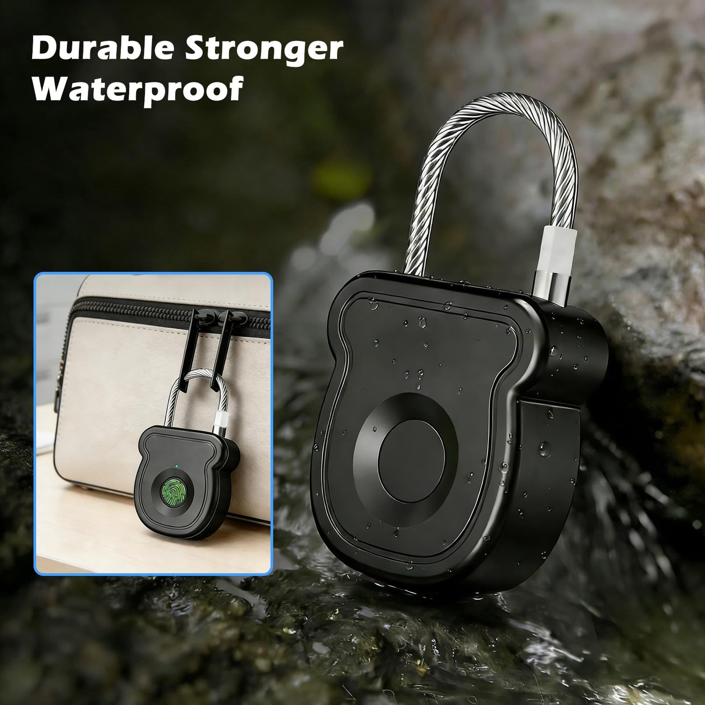 Fingerprint Padlock, Locker Lock with Keyless, Portable Biometric Padlock Combination Locks for Gym Gate Storage, Smart Lock for Locker USB Rechargeable (20 Fingerprint Black B)