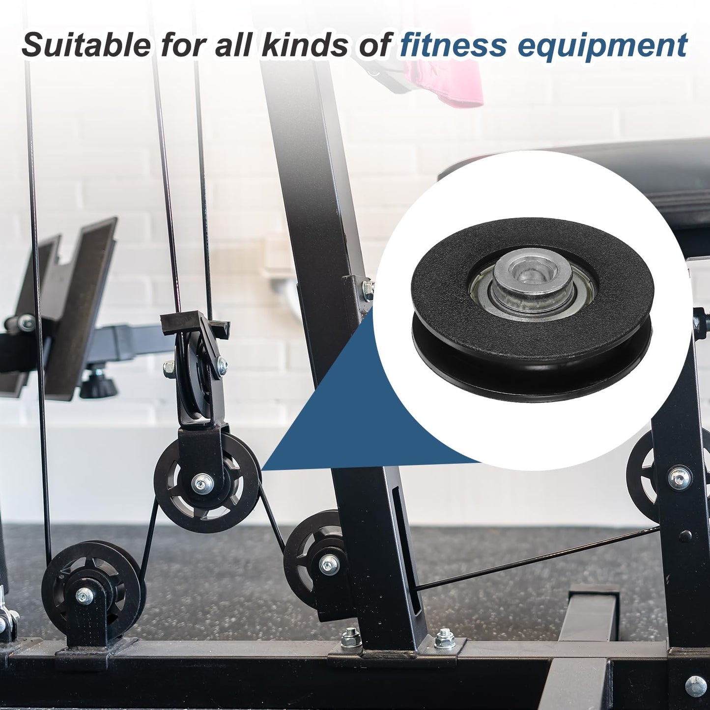 YELARXI 60mm / 2.36" Nylon Bearing Gym Pulley Wheel, Gym Cable Pulley Wheel Fitness Equipment Accessories 2 Pcs & Steel Shaft & Black-Fitting for (Cable Machine/Garage Door/Home Exercise)