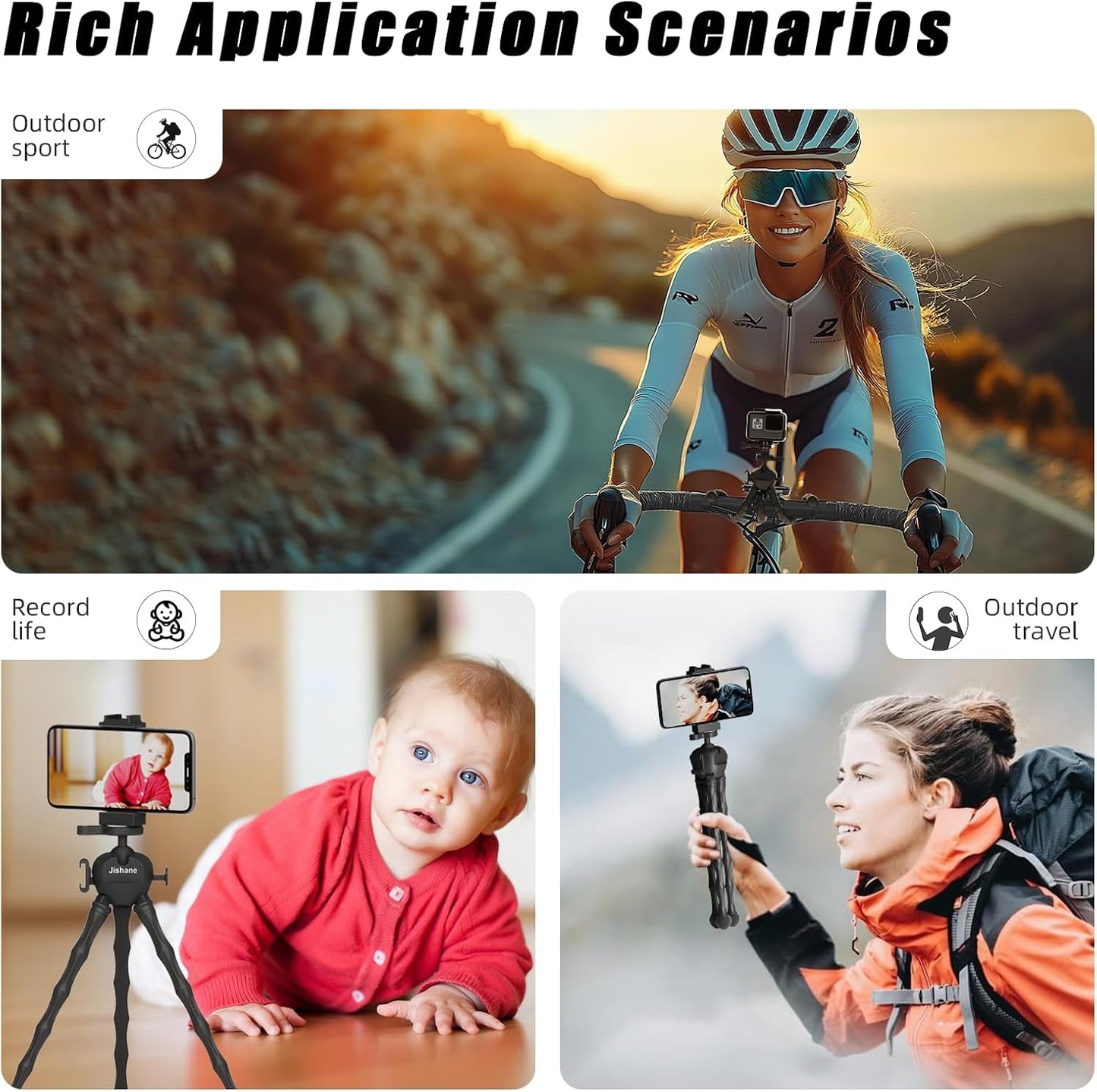 Jishane Hero13/12/11/10, 3 6/5 Pro/4, Insta360 X5/X4 360 Tripod for Camera Stand, Mini Flexible Action Camera Tripod