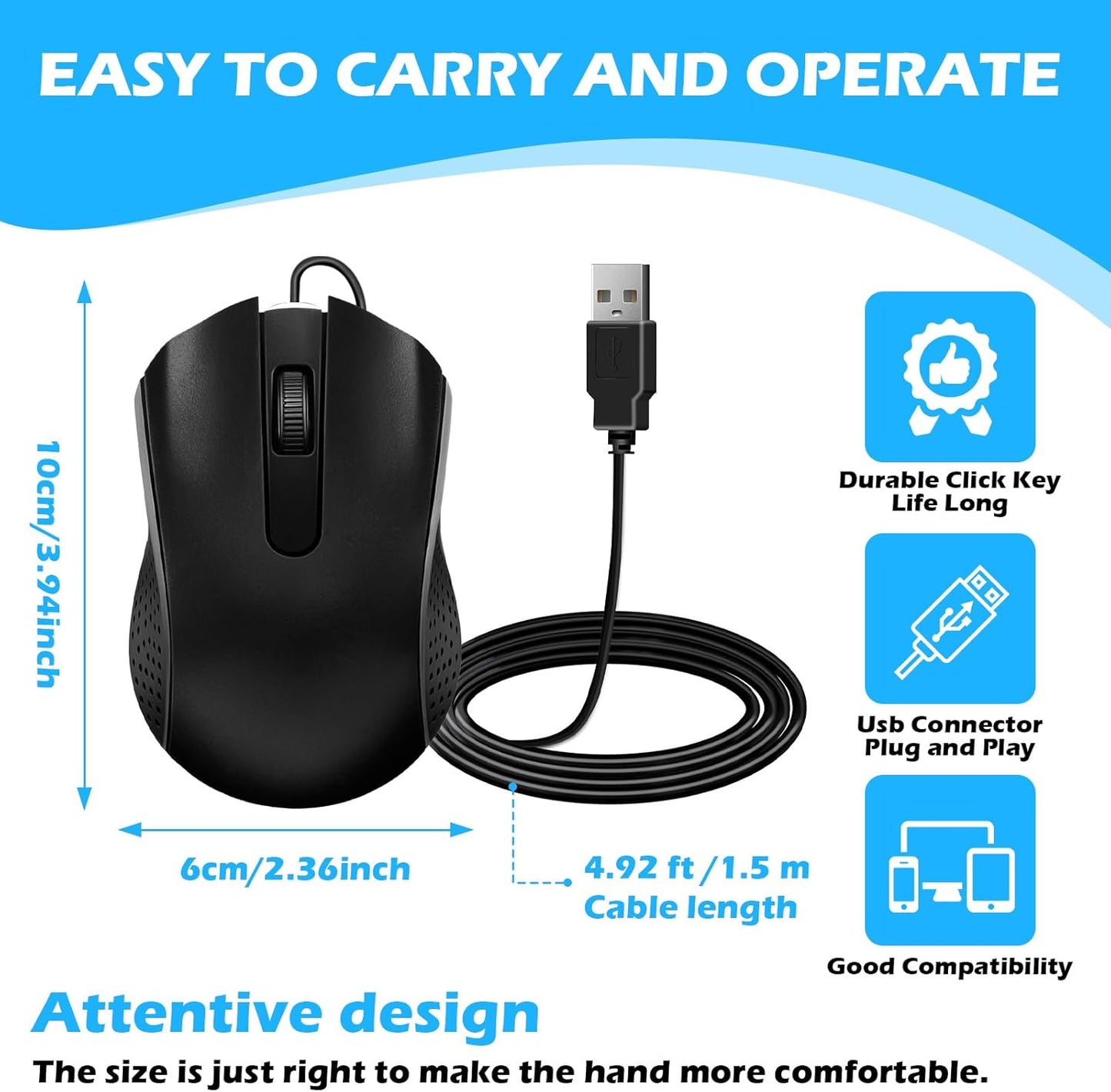 SUNYIWJIE 12 Pack (12) Wired Mouse Bulk Computer Mouse Wired with Ergonomic Design Computer Mice Plug and Play USB