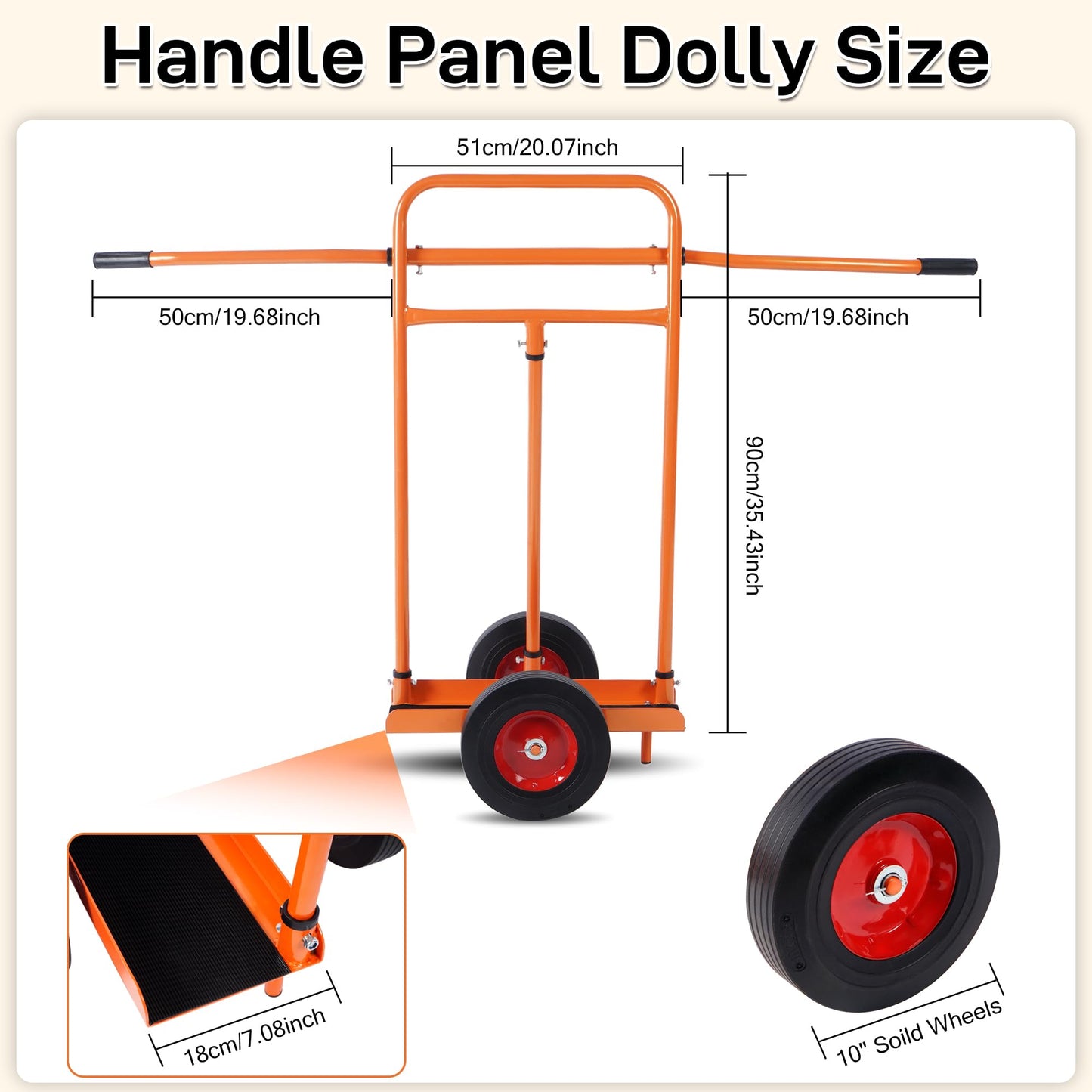 AIWFL Panel Dolly with Handle Heavy Duty Door Slab Dolly 1200LBS Capacity Drywall Cart Mover with 10" Solid Wheels Panel Cart for Drywall Sheet Material Handling All Terrain