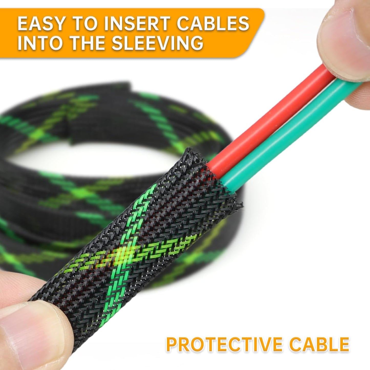 YOUBO 33ft 6mm (1/4")) Braided Cable Sleeve, Expandable Wire Loom for Automotive Wiring Harness & PC Case, Pet-Proof