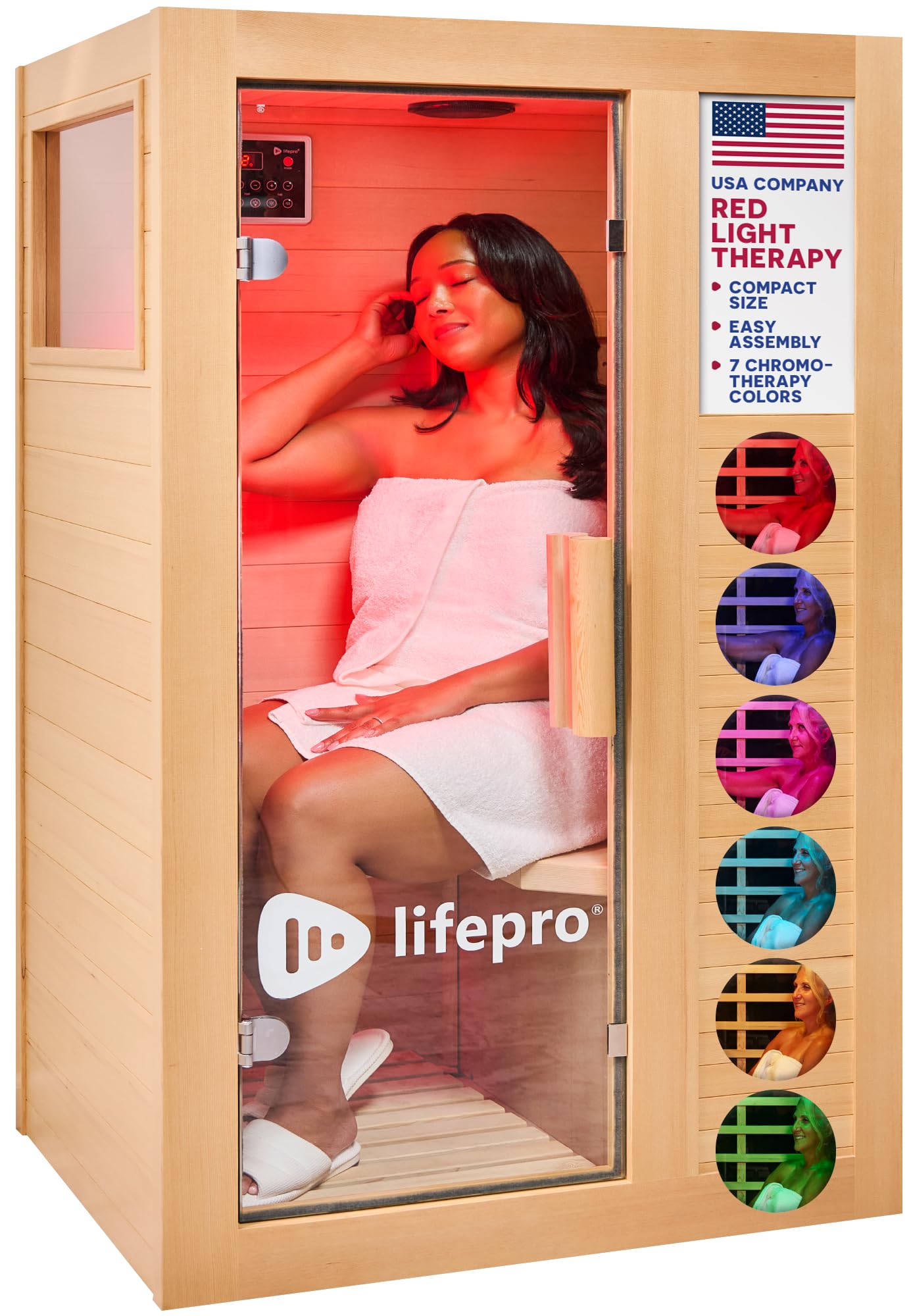 LifePro Rejuvacure 1 or 2 Person Indoor Sauna — Far Infrared Sauna for Home with Chromotherapy Lights — Carbon Fiber Panels, Tempered Glass Door, Canadian Hemlock Wood and Bluetooth Sound System