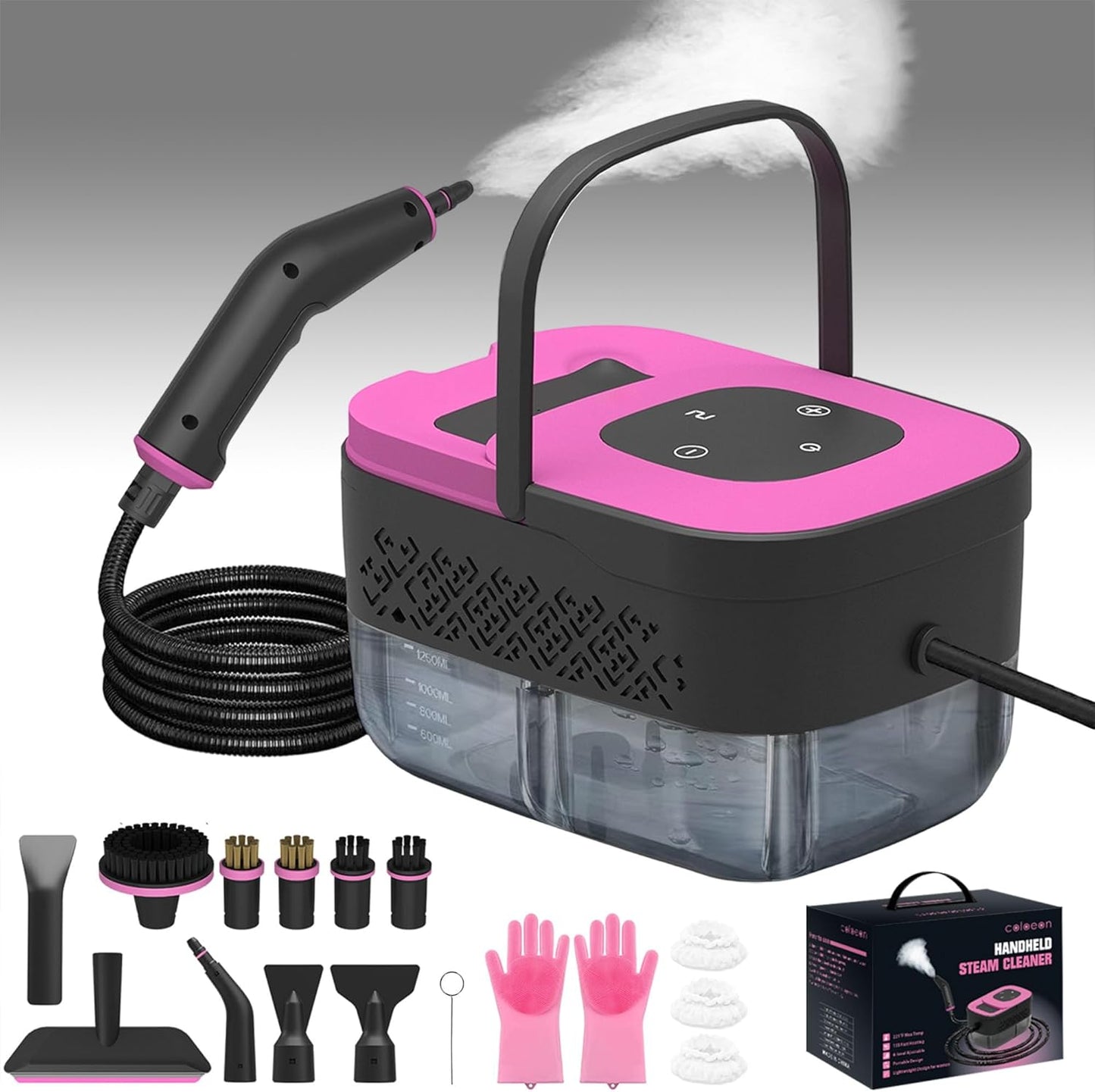 Skiennix Portable Steam Cleaner - 16-Piece Accessory Set | 6-Level Adjustable Heat, Fast 15s Heat-Up, Lightweight Design for Home & Car Detailing