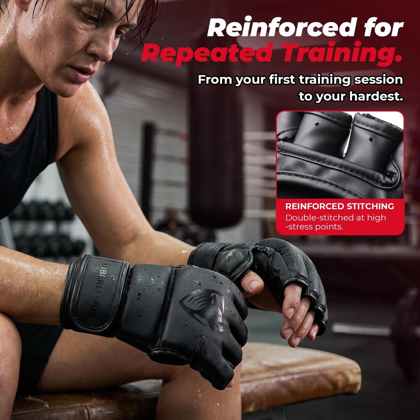 LIBERLUPUS MMA Gloves Sparring for Men– Open Palm Training Gloves for Grappling, Kickboxing, Muay Thai, Youth Self-Defense, Heavy Bag Workouts – Durable Synthetic Leather with Wrist Support