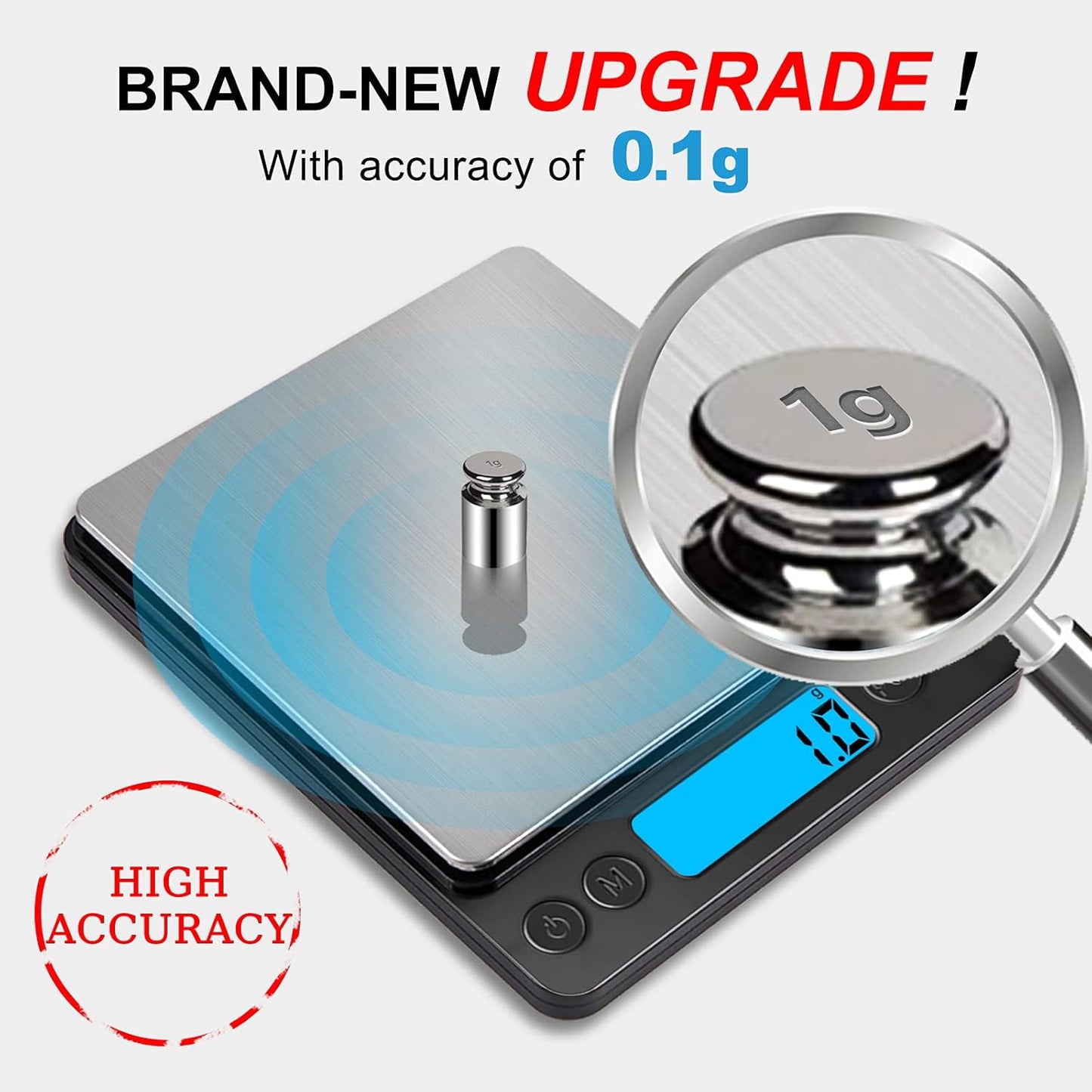 YONCON Digital Food Kitchen Scale - High Accuracy 3000g/0.1g Mini Pocket Scale with LCD Display & Tare Function