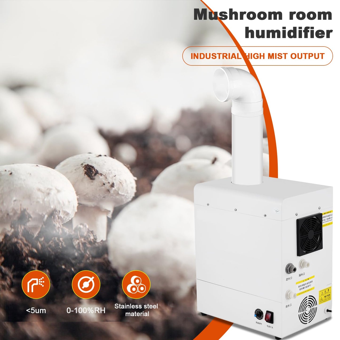 YMJOINMX Industrial Commercial Humidifier, 7000ml/h Mist Output,Stainless Steel,Water Autofill,0-100% Mist Adjustable, Cool Mist Humidifier for Large Room Plant Greenhouse